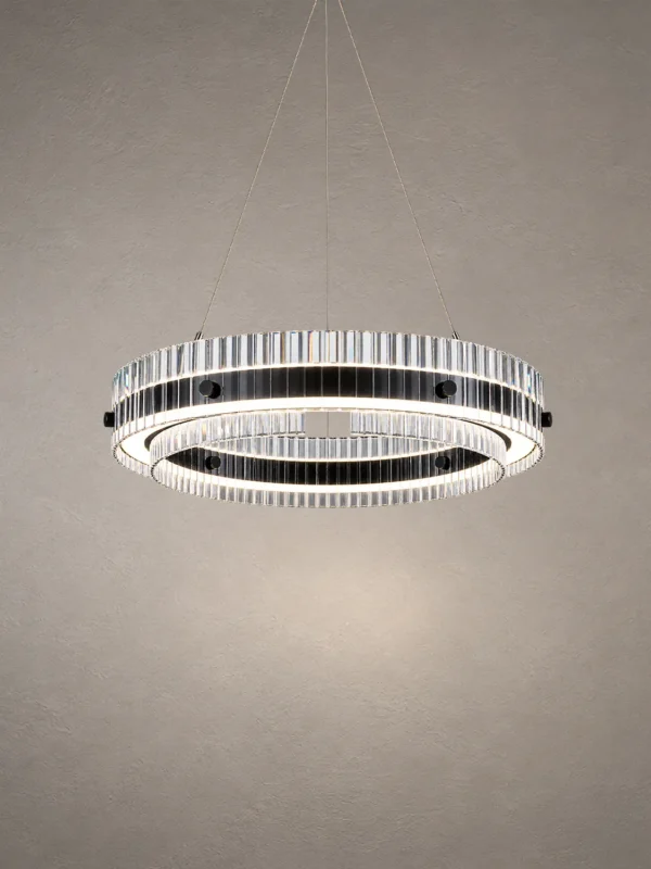 Divina circular chandelier in Black and Smokey finish