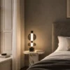 Forma Table Lamp Modern Bedroom Forma table lamp with stacked smoky glass spheres on a marble bedside table