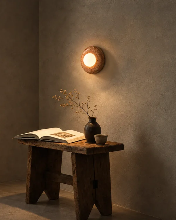 Gemma Red Travertine circular wall lamp
