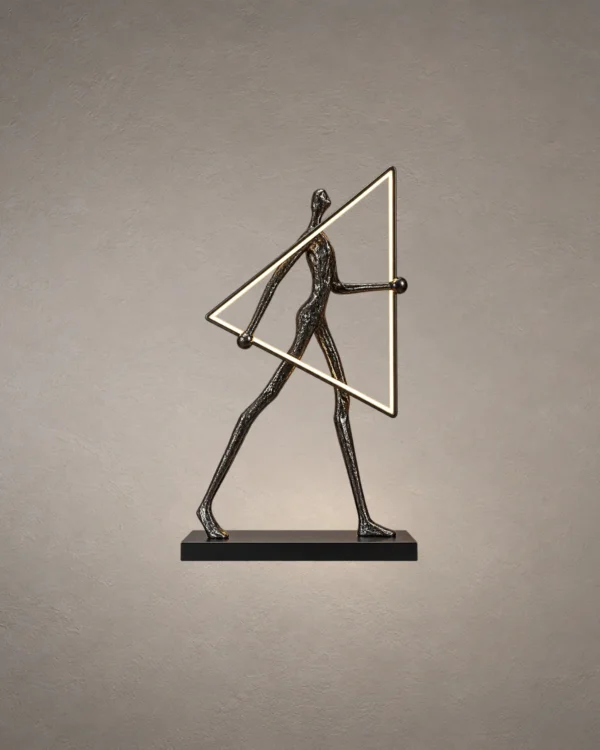 Humano Triangle sculptural floor lamp with human figure and geometric illuminated frame