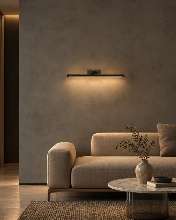 Kamari linear wall lamp in a modern living room