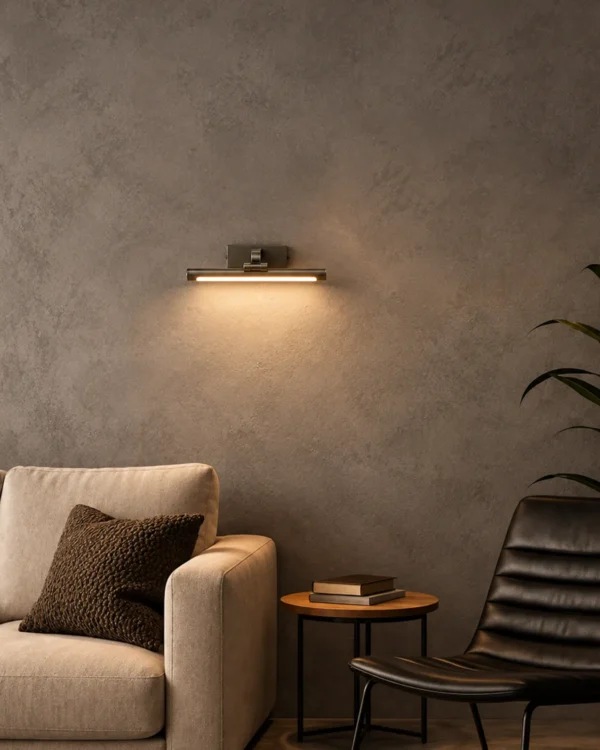 Kamari linear wall lamp with warm illumination in a modern interior