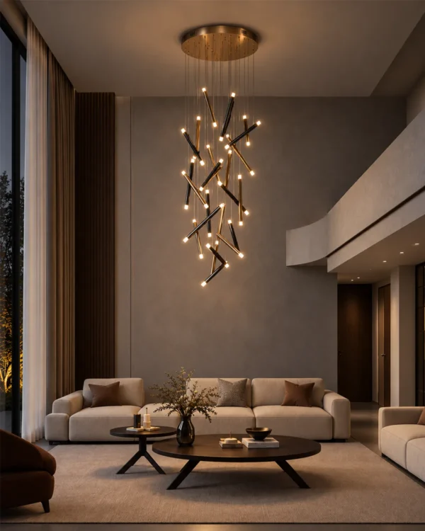 Kendra 24 chandelier displayed in a contemporary living room