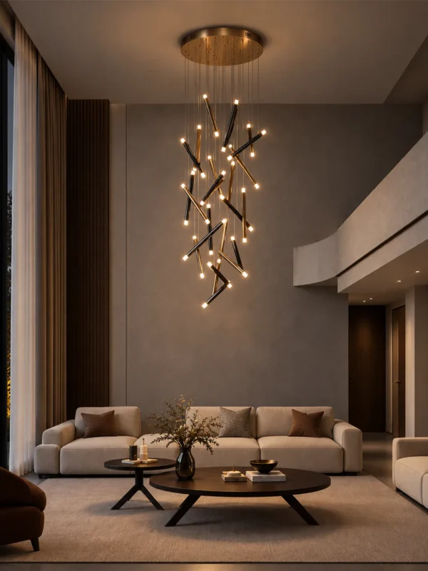 Kendra 24 chandelier displayed in a contemporary living room