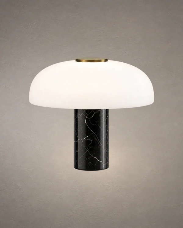 Kiel Black table lamp with broad dome-shaped shade and cylindrical base