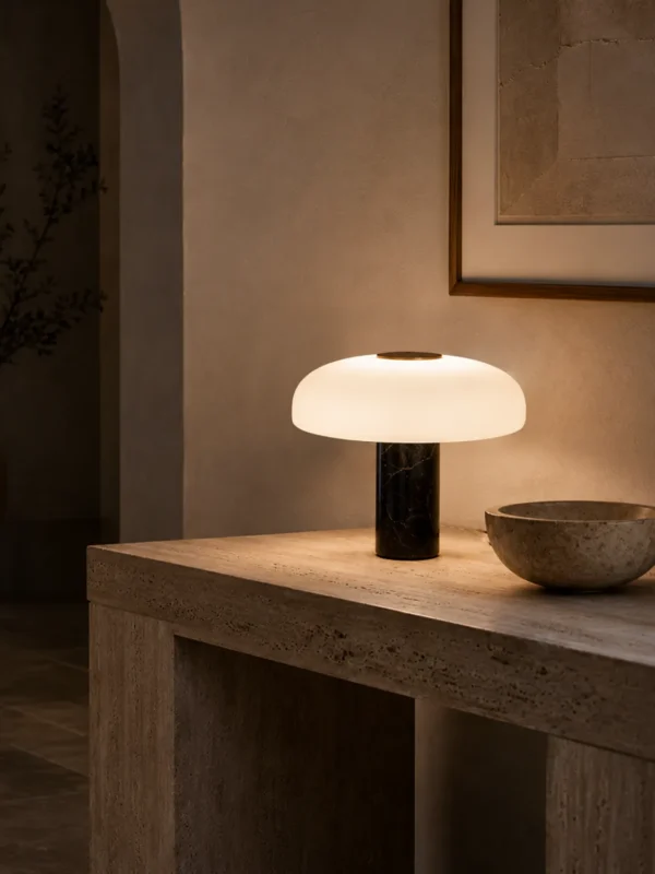 Kiel Black table lamp with dome-shaped shade in a modern interior