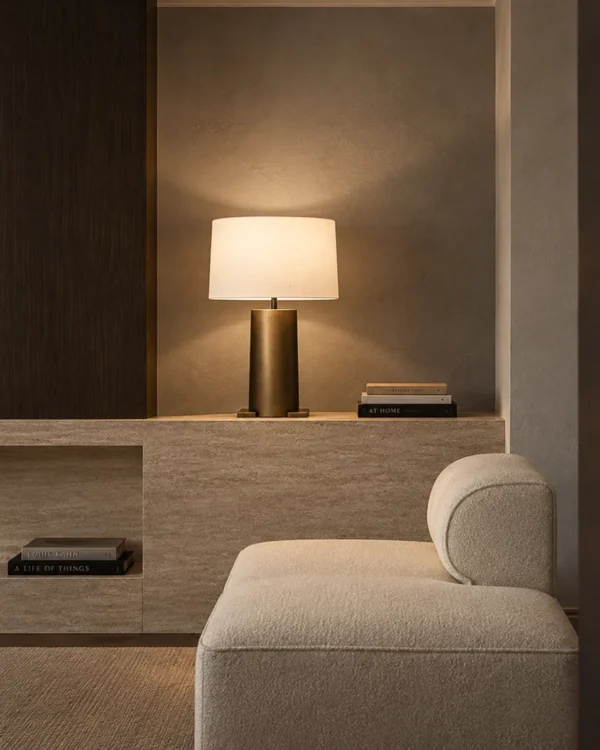 Killi contemporary table lamp displayed in a modern living room