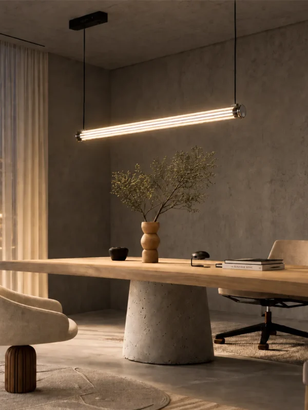 Kori 120 Gun Black linear chandelier in a modern interior