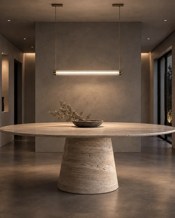 Kori 80 chandelier in Bronze Gold above a modern dining table