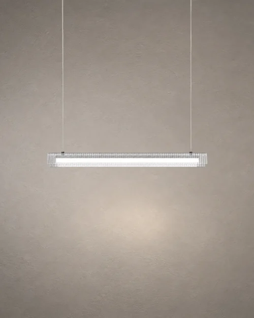 Linia Modern Linear Chandelier Linia modern linear chandelier with slender illuminated bar and suspended cables