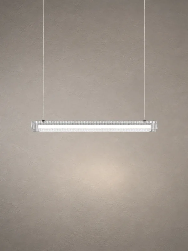 Linia modern linear chandelier with slender illuminated bar and suspended cables