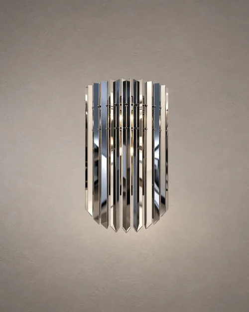 Martina modern chrome wall lamp featuring layered vertical stainless-steel panels