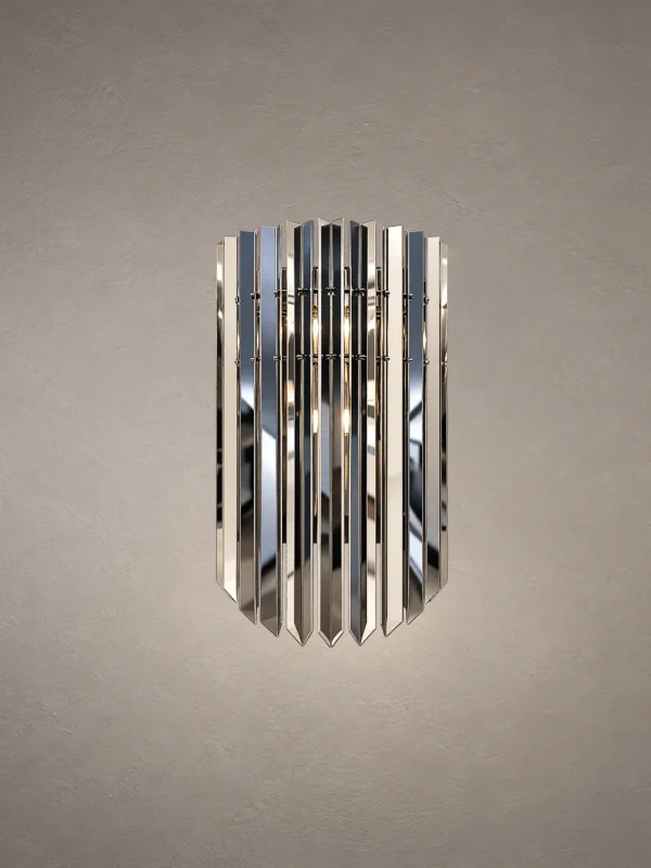 Martina modern chrome wall lamp featuring layered vertical stainless-steel panels