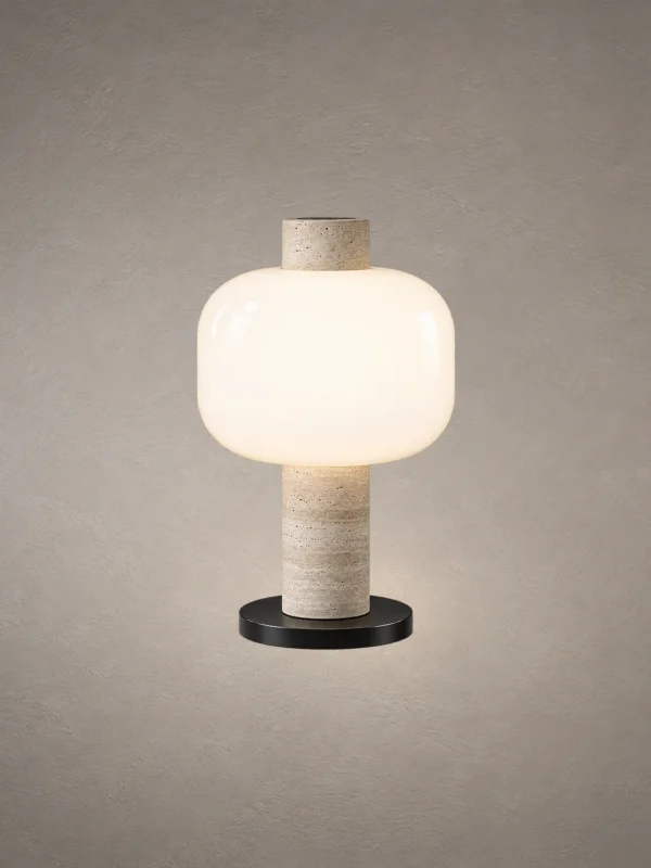 Milky Shine table lamp with rounded white shade and cylindrical body