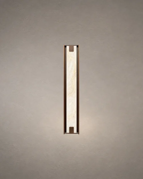 Miyake Strip Modern Wall Lamp Miyake Strip vertical wall lamp with an illuminated center and Dark Brown rectangular frame