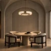 Nova Chandelier Modern Dining Room Nova circular chandelier suspended above a round dining table in a contemporary dining room