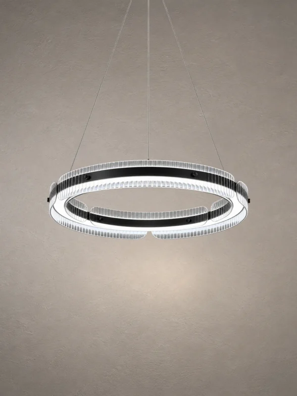 Oriel circular chandelier with illuminated ring and Black and Smokey finishes