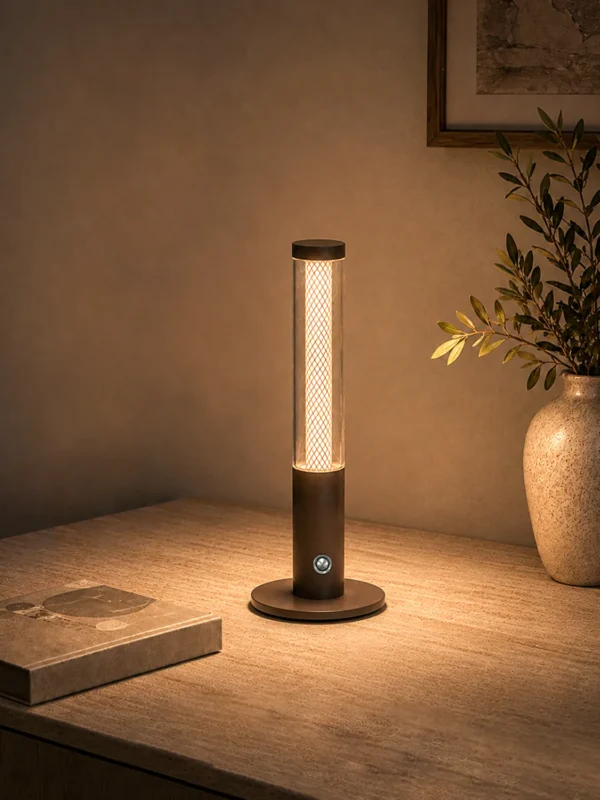 Oryn cylindrical table lamp displayed in a modern interior