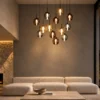 Osiris Cluster Chandelier Contemporary Living Room Osiris colorful glass cluster chandelier suspended above a modern sofa