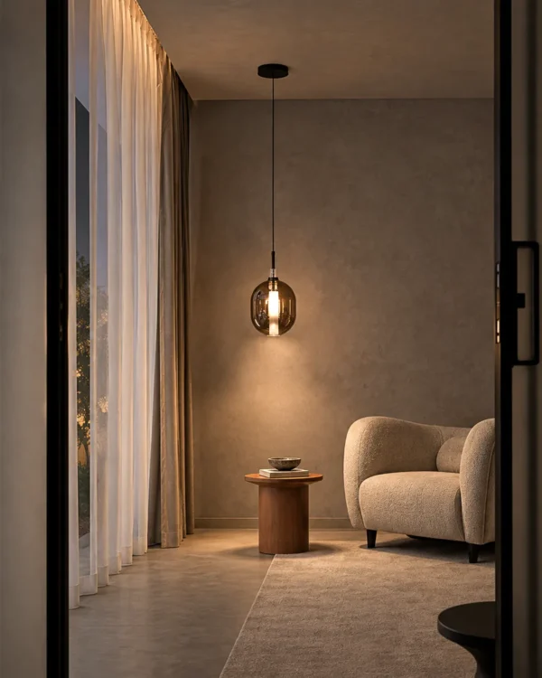 Osiris Pendant with Copper Glass shade in a modern interior