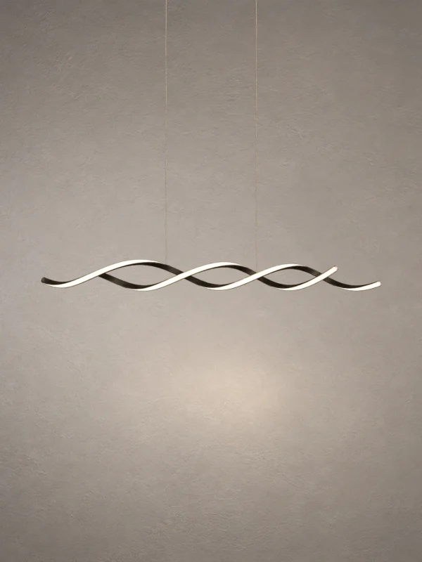 Palma modern linear LED chandelier featuring intertwined illuminated waves and a black finish
