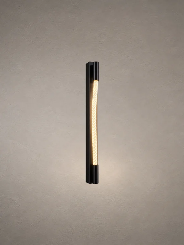 Razel modern gun black wall lamp featuring a gently curved illuminated strip