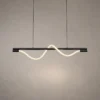 Sicily modern linear LED chandelier with a flowing illuminated wave and gun black frame