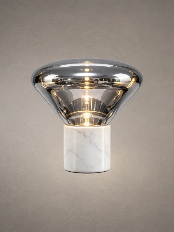 Silas table lamp with smoky grey glass shade and white base