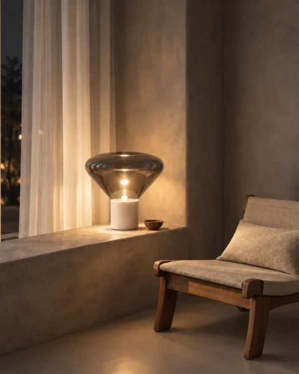 Silas table lamp illuminating a modern interior