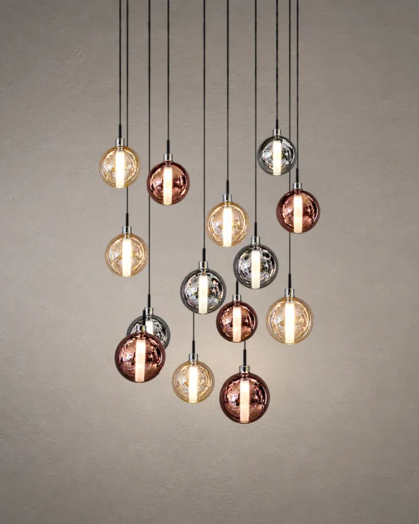 Siris chandelier with cascading rounded glass pendants