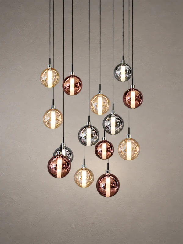 Siris chandelier with cascading rounded glass pendants