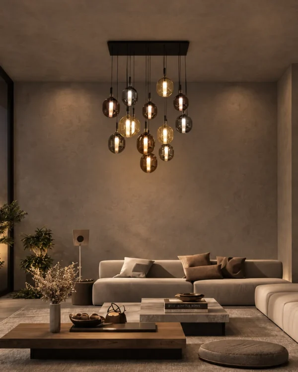 Siris rectangular chandelier in a modern living room