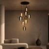 Siris round chandelier illuminating a contemporary living room