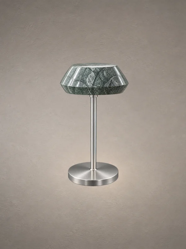 Soren table lamp with faceted translucent shade and silver base