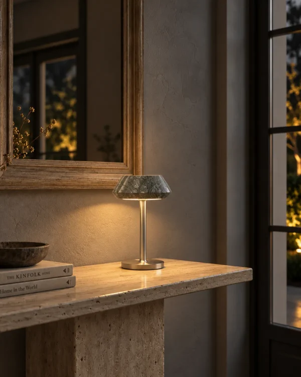Soren table lamp providing warm illumination in a modern interior