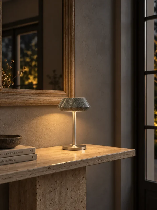 Soren table lamp providing warm illumination in a modern interior