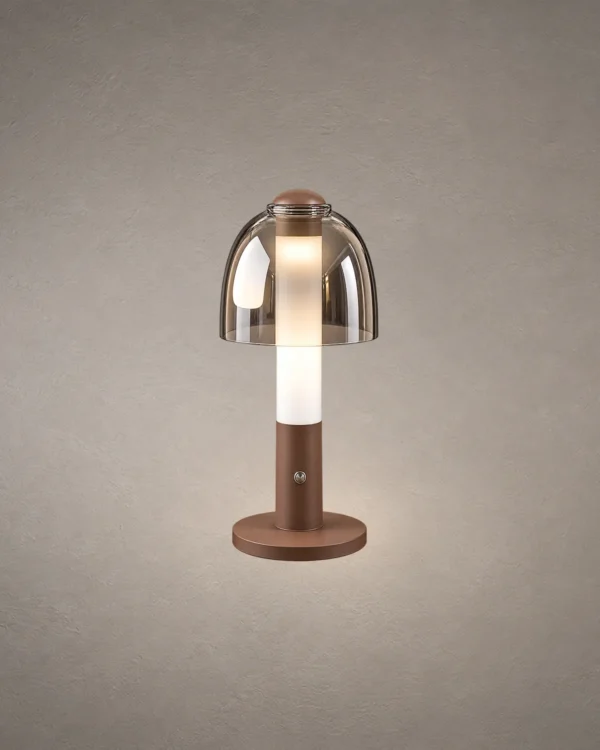 Stellar table lamp with smoky glass shade and illuminated center