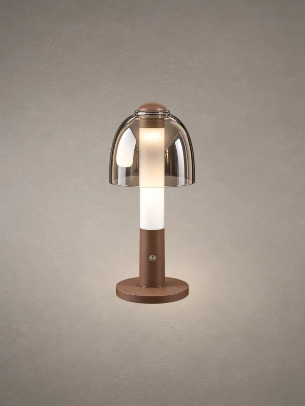 Stellar table lamp with smoky glass shade and illuminated center