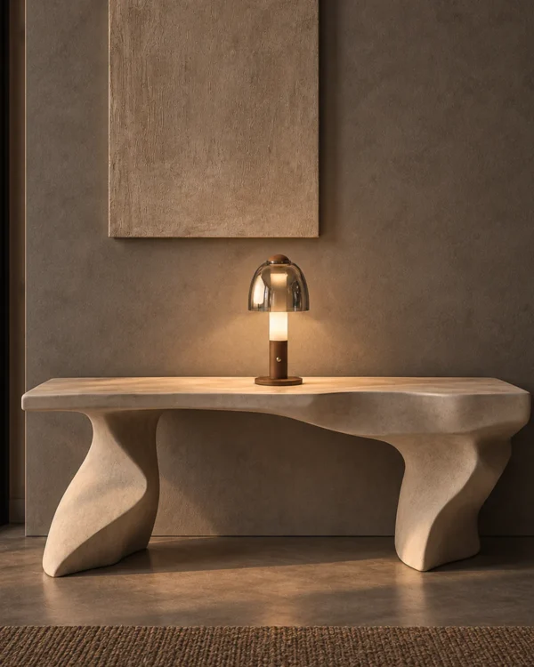 Stellar table lamp displayed on a console in a contemporary interior