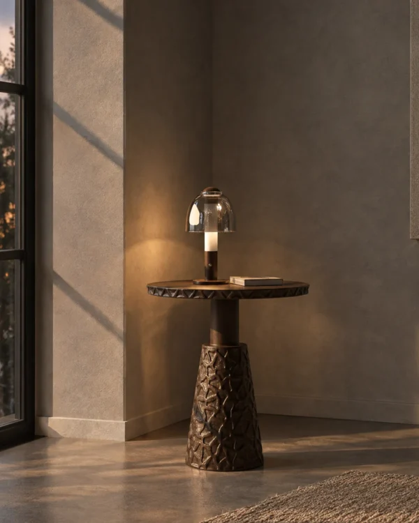 Stellar table lamp illuminating a contemporary living room interior