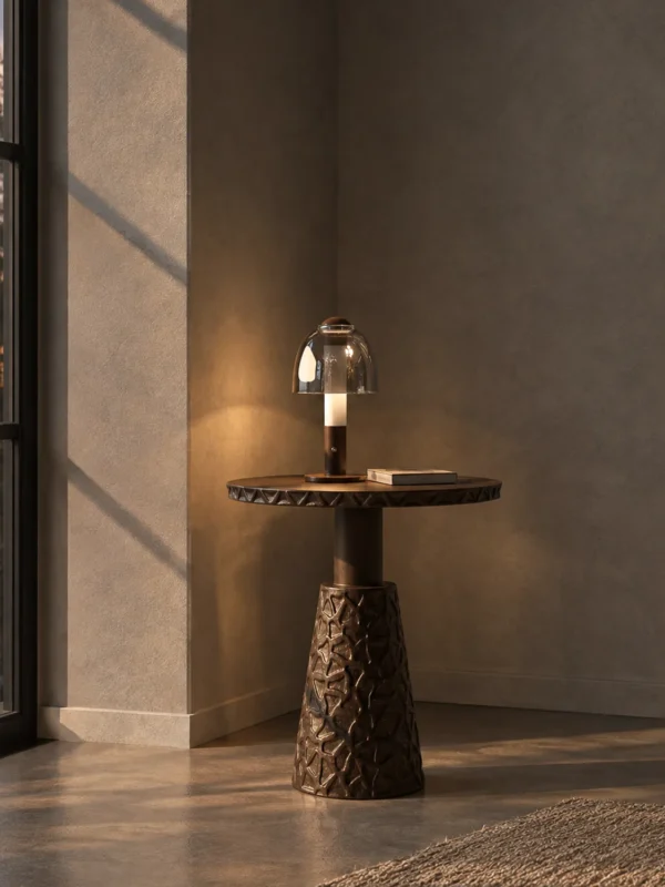 Stellar table lamp illuminating a contemporary living room interior