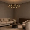 Svein chandelier suspended above a coffee table in a contemporary living room