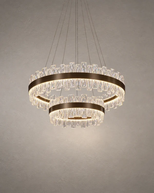 Tianna Double Layer chandelier with two circular rings in Brushed Rose Gold