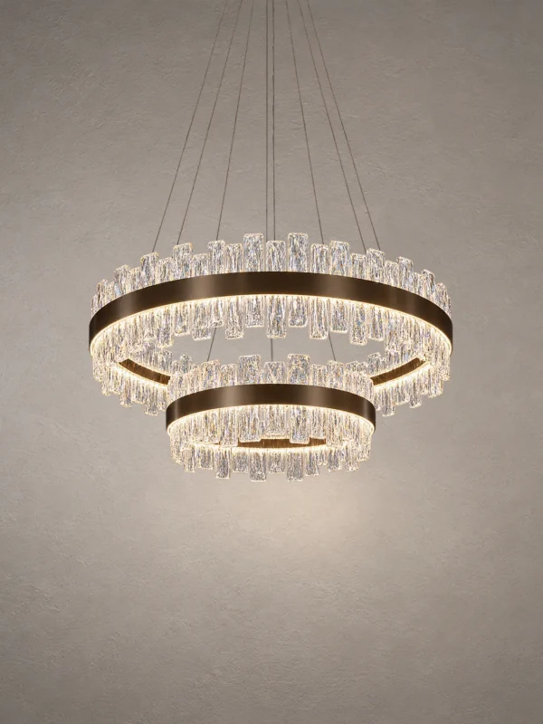 Tianna Double Layer chandelier with two circular rings in Brushed Rose Gold
