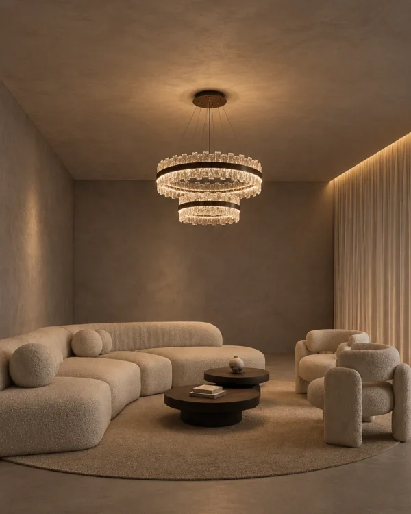 Tianna Double Layer chandelier displayed in a contemporary living room