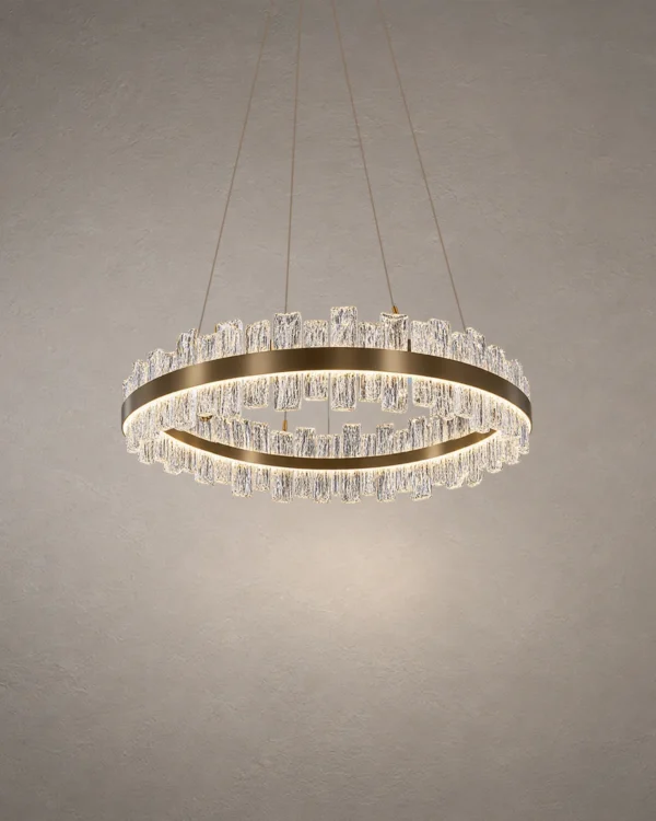 Tianna Single Layer chandelier with circular illuminated ring in Brushed Rose Gold