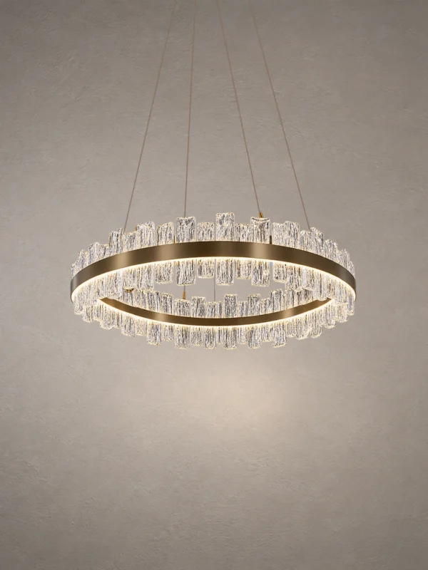 Tianna Single Layer chandelier with circular illuminated ring in Brushed Rose Gold