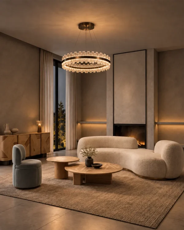 Tianna Single Layer chandelier in Brushed Rose Gold in a modern interior