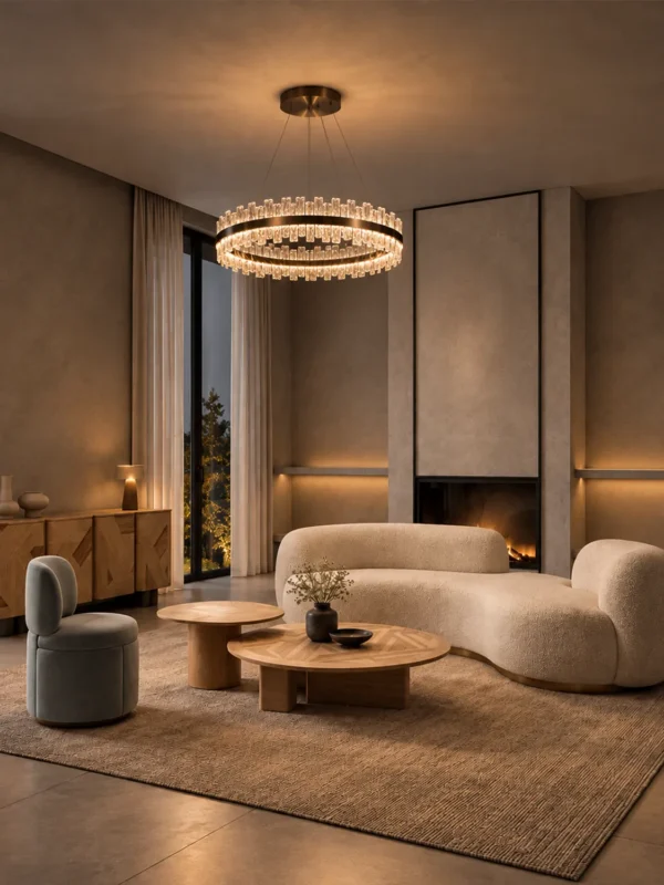 Tianna Single Layer chandelier in Brushed Rose Gold in a modern interior