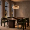 Tianna Single Layer chandelier in Brushed Rose Gold above a contemporary dining table